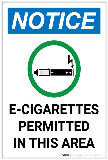 Notice: E Cigarettes Permitted In This Area with Icon Portrait - Label