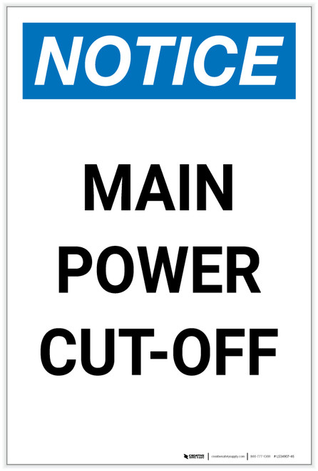 Notice: Main Power Cut Off Portrait - Label