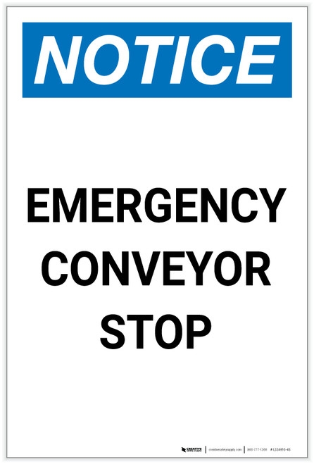 Notice: Emergency Conveyor Stop Portrait - Label