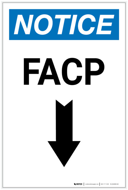 Notice: FACP Down Arrow Portrait - Label