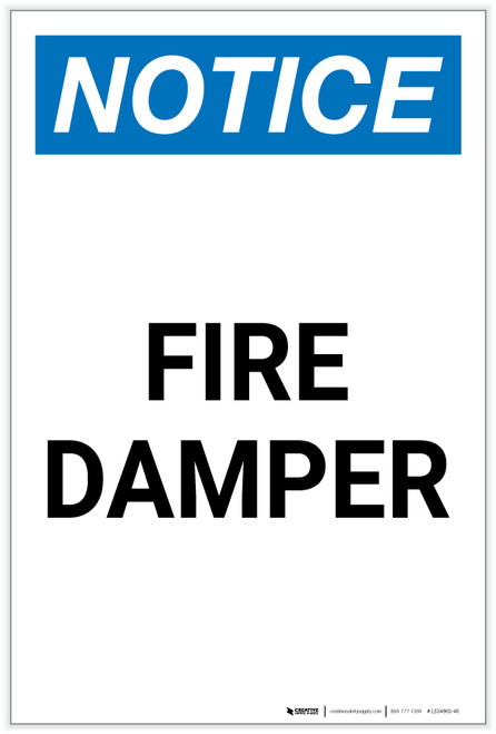 Notice: Fire Damper Portrait - Label