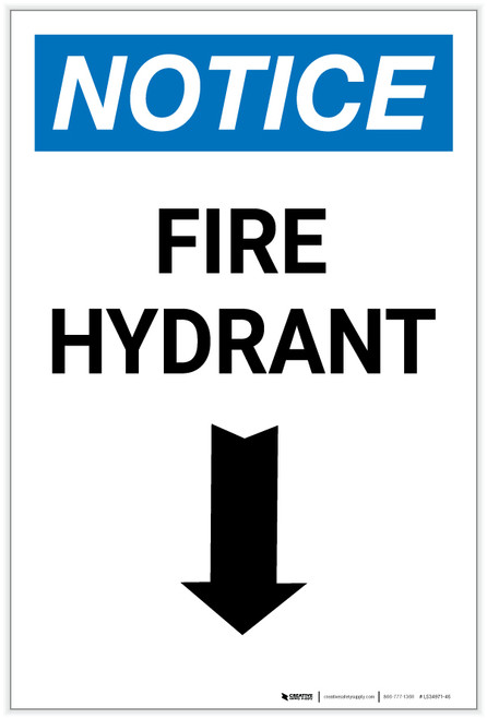 Notice: Fire Hydrant with Arrow Down Portrait - Label