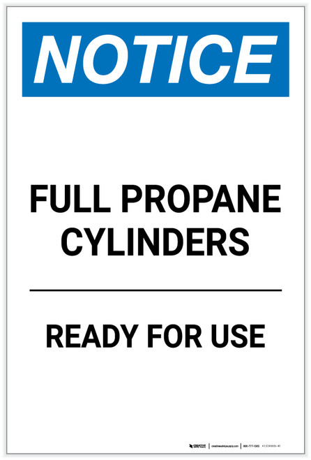 Notice: Full Propane Cylinders Ready for Use Portrait - Label