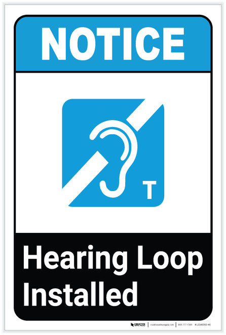 Notice: Hearing Loop Installed ANSI with Icon Portrait - Label