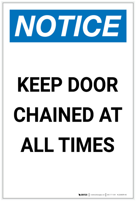 Notice: Keep Door Chained at All Times Portrait - Label