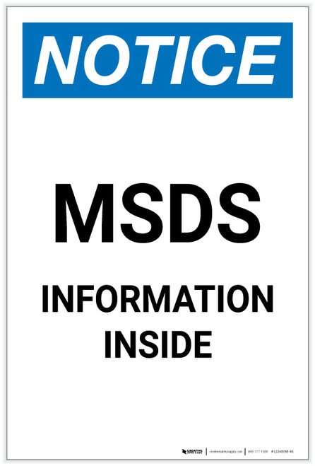 Notice: MSDS Information Inside Portrait - Label