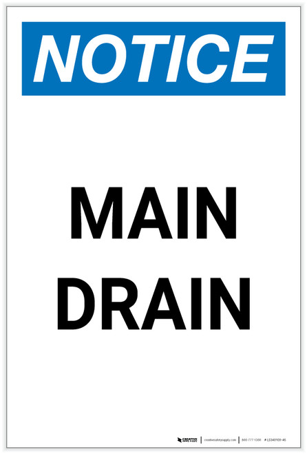 Notice: Main Drain Portrait - Label