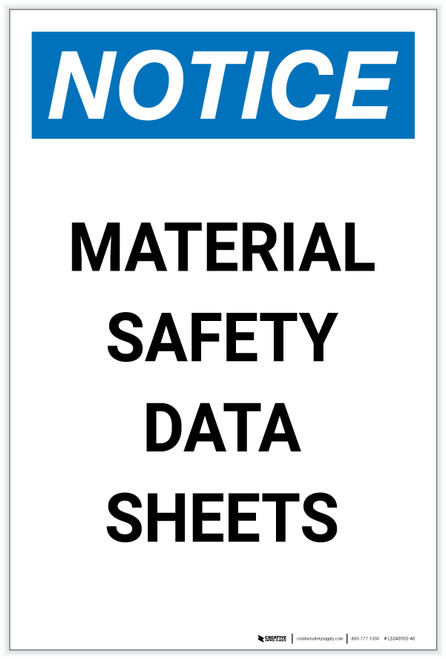 Notice: Material Safety Data Sheets Portrait - Label