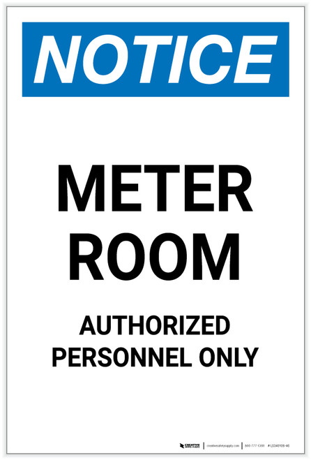 Notice: Meter Room Authorized Personnel Only Portrait - Label