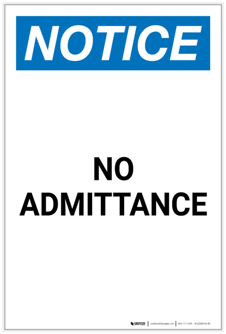 Notice: No Admittance Portrait - Label