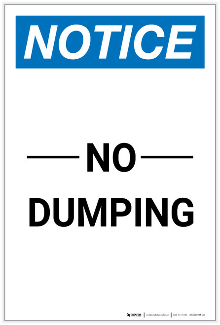 Notice: No Dumping Portrait - Label