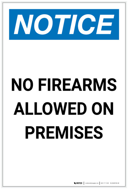 Notice: No Firearms Allowed On Premises Portrait - Label