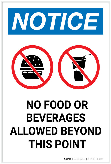 Notice: No Food Or Beverages Allowed Beyond This Point with Icons Portrait - Label