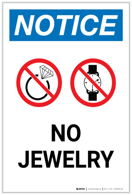 Notice: No Jewelry with Icons Portrait - Label