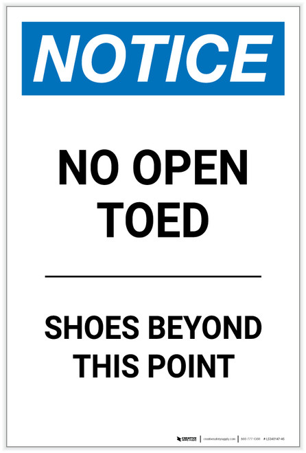 Notice: No Open Toed Shoes Beyond This Point Portrait - Label