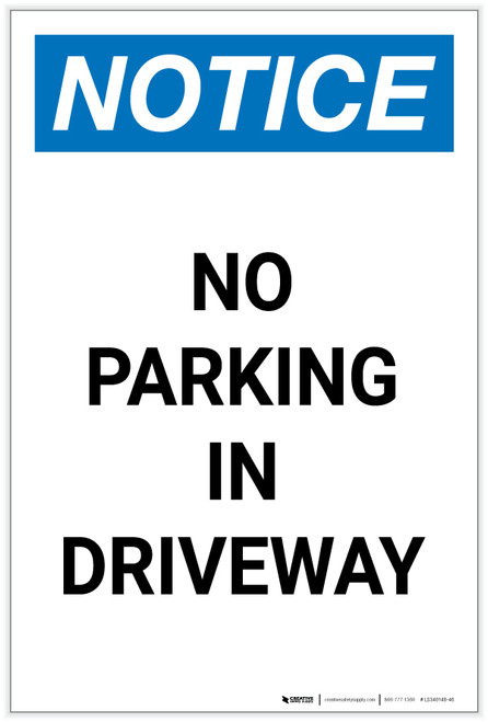 Notice: No Parking in Driveway Portrait - Label