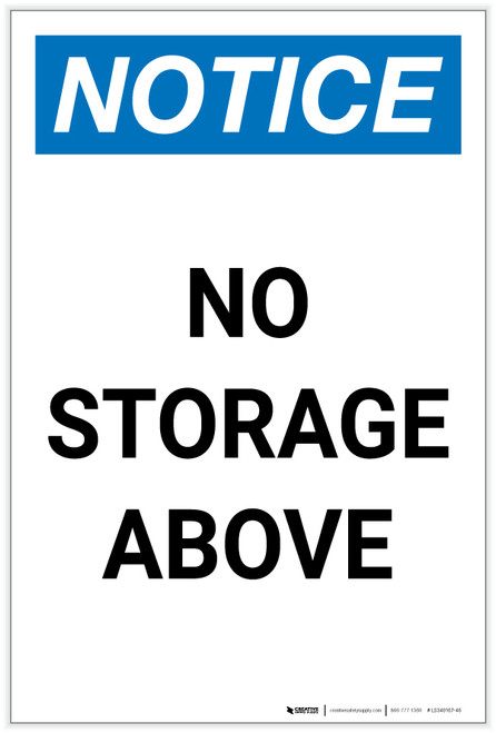 Notice: No Storage Above Portrait - Label