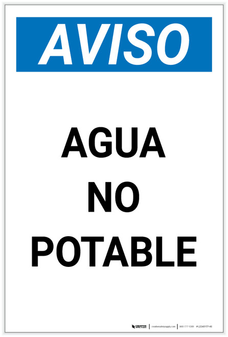 Notice: Non Potable Water - Spanish Portrait - Label