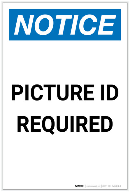 Notice: Picture ID Required Portrait - Label