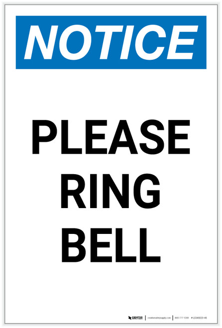Notice: Please Ring Bell Portrait - Label