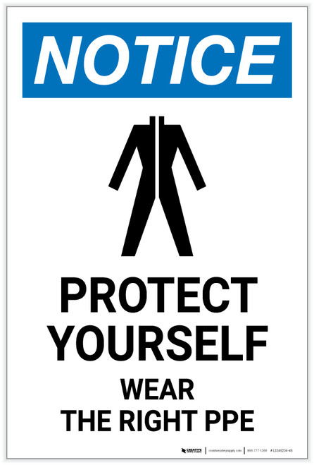 Notice: Protect Yourself Wear PPE with Icon Portrait - Label