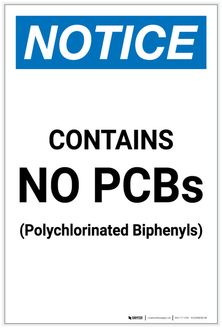 Notice: Contains No PCBs Portrait - Label