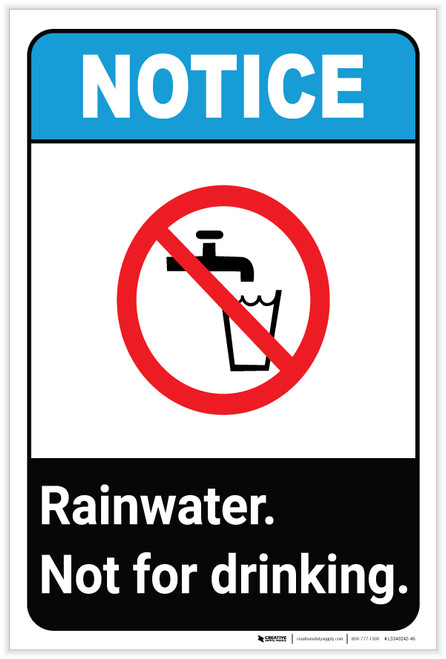 Notice: Rainwater Not For Drinking ANSI with Icon Portrait - Label