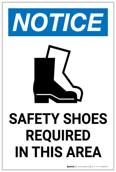 Notice: Safety Shoes Required In This Area with Icon Portrait - Label