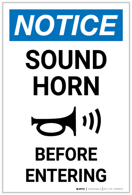 Notice: Sound Horn Before Entering with Icon Portrait - Label