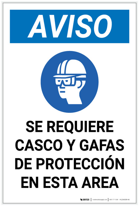 Notice: Spanish Helmet And Goggles Required In Area with Icon Portrait - Label