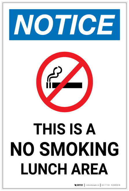 Notice: This Is A No Smoking Lunch Area with Icon Portrait - Label