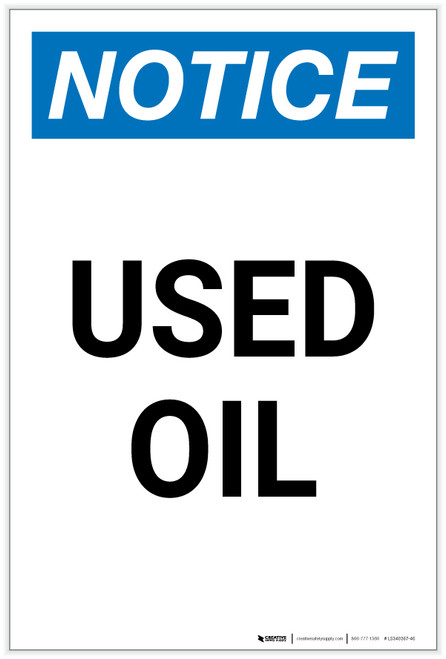Notice: Used Oil Portrait - Label