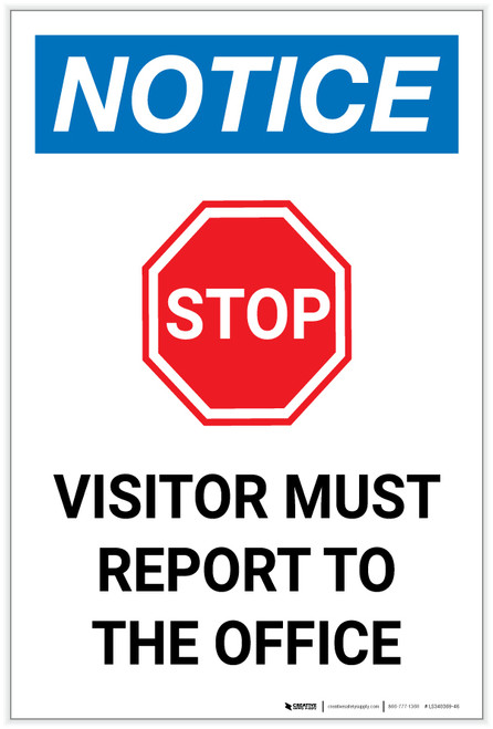 Notice: Stop Visitor Must Report To The Office With Icon Portrait - Label