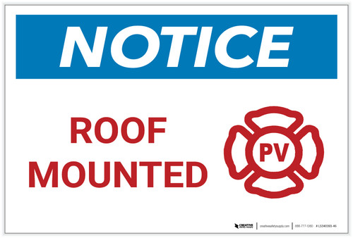 Notice: Roof Mounted - Fire Safety - Label