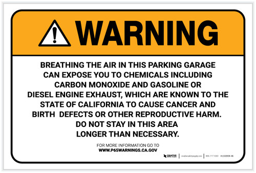 Warning: Prop 65 Parking Garage - Label