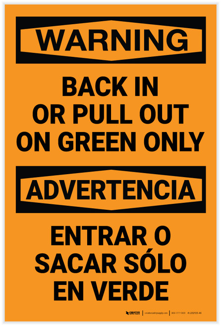 Warning: Back In Or Pull Out On Green Only Bilingual Spanish - Label