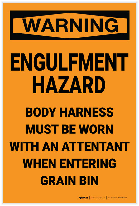 Warning: Engulfment Hazard Body Harness Must Be Worn - Label