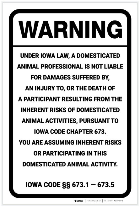 Warning: Iowa Equine Liability IA - Label