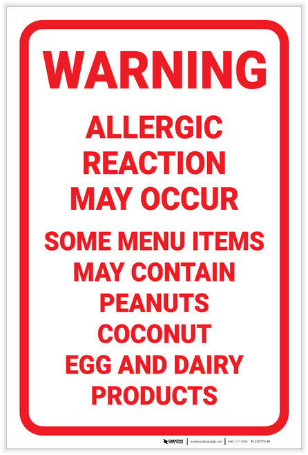 Warning: May Contain Peanut Coconut Egg Dairy Products - Label