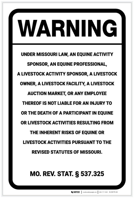 Warning: Missouri Equine Liability MO - Label