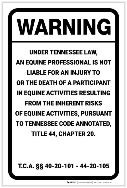 Warning: Tennessee Equine Liability TN - Label