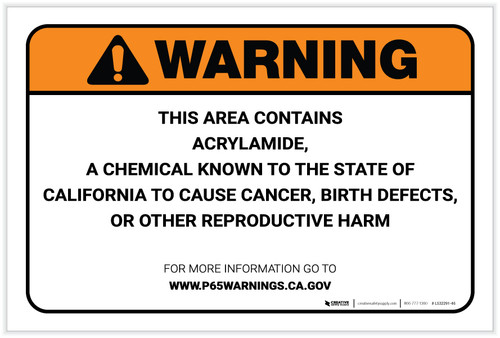 Warning: Prop 65 Acrylamide - Label