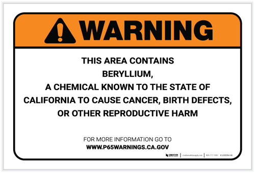 Warning: Prop 65 Beryllium - Label