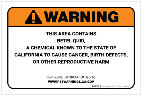 Warning: Prop 65 Betel Quid - Label