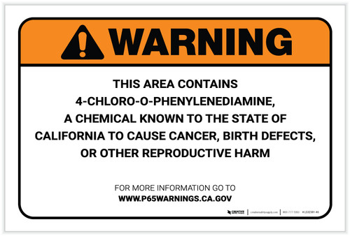 Warning: Prop 65 4-Chloro-o-phenylenediamine - Label