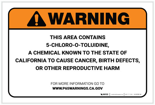 Warning: Prop 65 5-Chloro-o-toluidine - Label