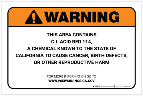 Warning: Prop 65 C.I. Acid Red 114 - Label