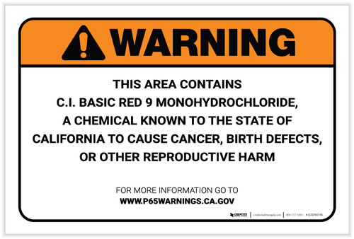 Warning: Prop 65 C.I. Basic Red 9 monohydrochloride - Label