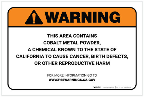 Warning: Prop 65 Cobalt Metal Powder - Label