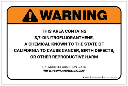 Warning: Prop 65 3,7 Dinitrofluoranthene - Label